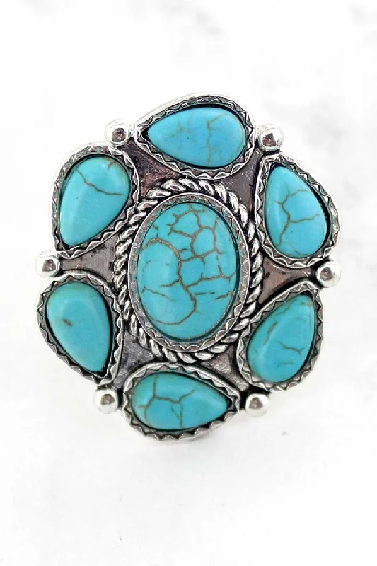 Rings with blue quartz for cool tones -SALE! Turquoise Colby Creek Concho Stretch Ring