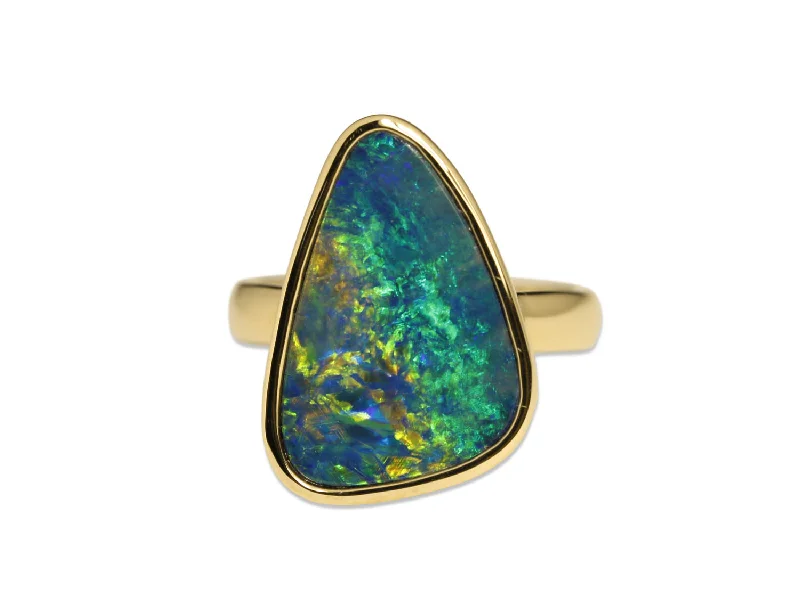 Gold rings with intricate celtic knot patterns -Opal Doublet Ring in 14K Yellow Gold