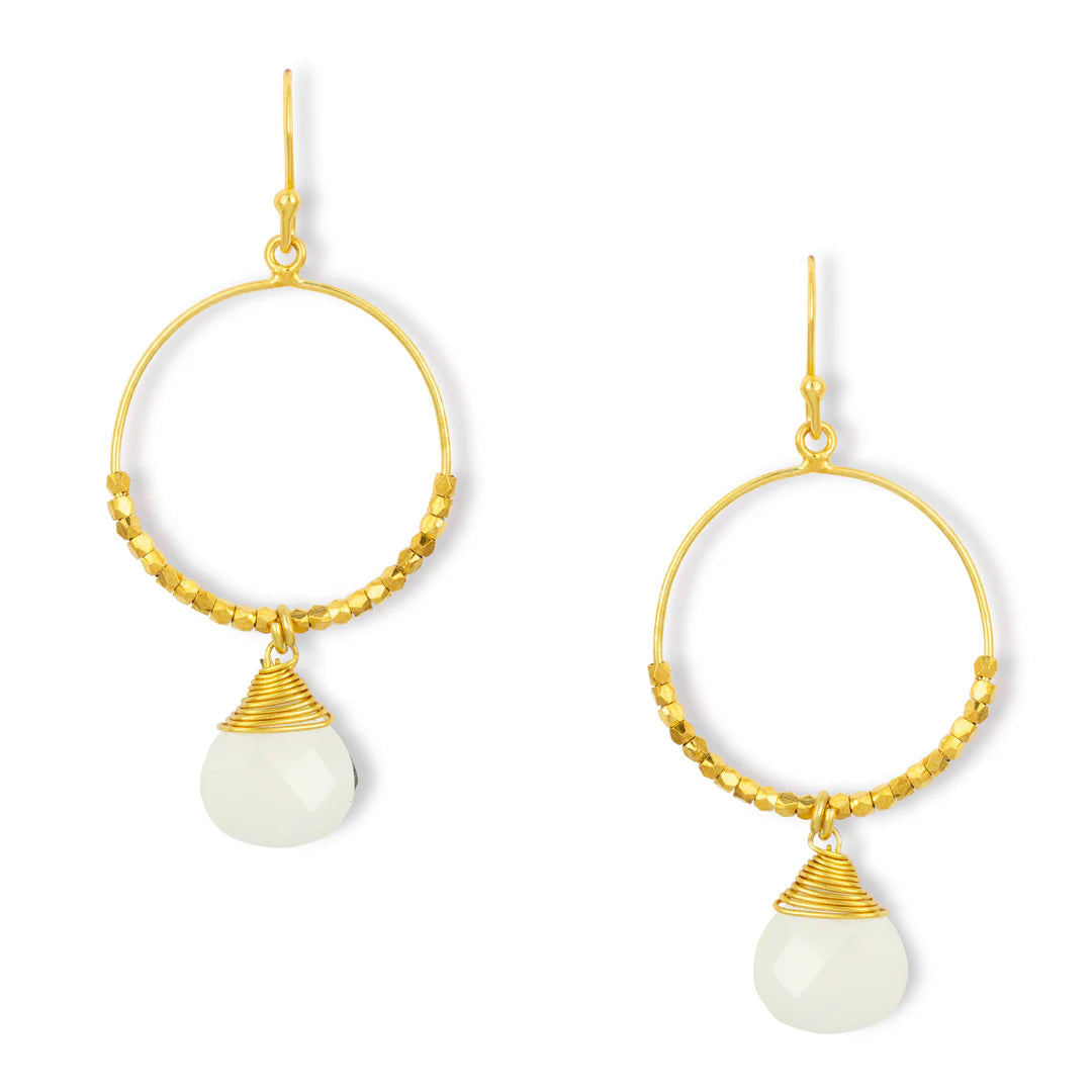 Leverback Drop Earrings for Comfort -Ashiana Marie Gold Hoop Earrings White Chalcedony