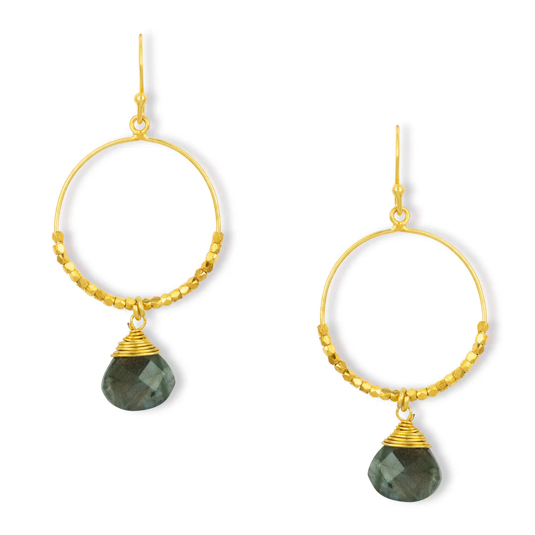 Screw Back Drop Earrings for Security -Ashiana Marie Gold Hoop Earrings Labradorite