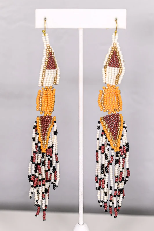 Drop Earrings for Engagement Party -Multi Color Triangle Seed Bead/Tassel Drop Earrings - EAR3937MU