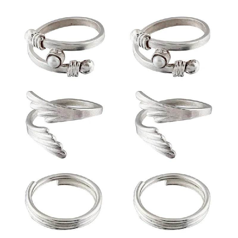 Rings with rough moonstone for natural beauty -Set Of Three Silver Toe Rings (5)