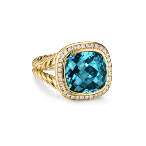 Rings with carved turquoise for artistic flair -Albion Ring in 18K Yellow Gold with Hampton Blue Topaz and Diamonds, 11mm, Size 6