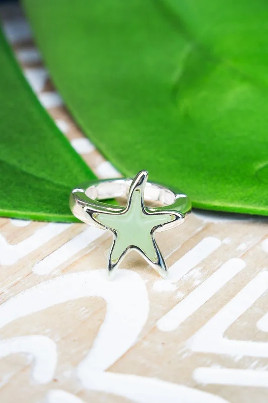 Rings with delicate filigree sapphire settings -SALE! Turquoise Sea Glass Starfish Ring