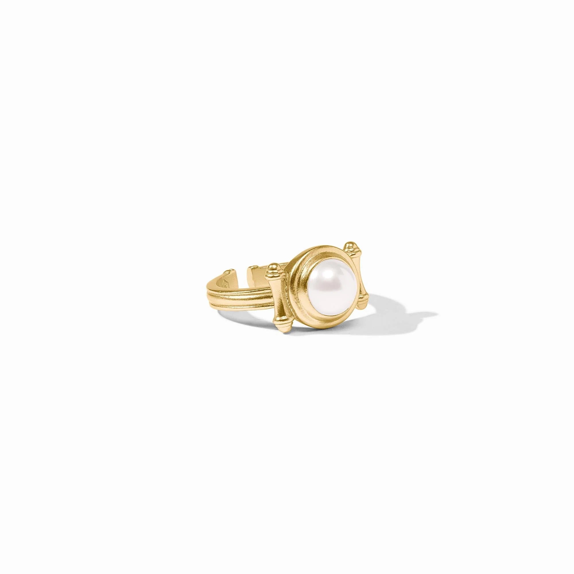 Rings with double bands for modern twist -Bamboo Stone Ring in Pearl