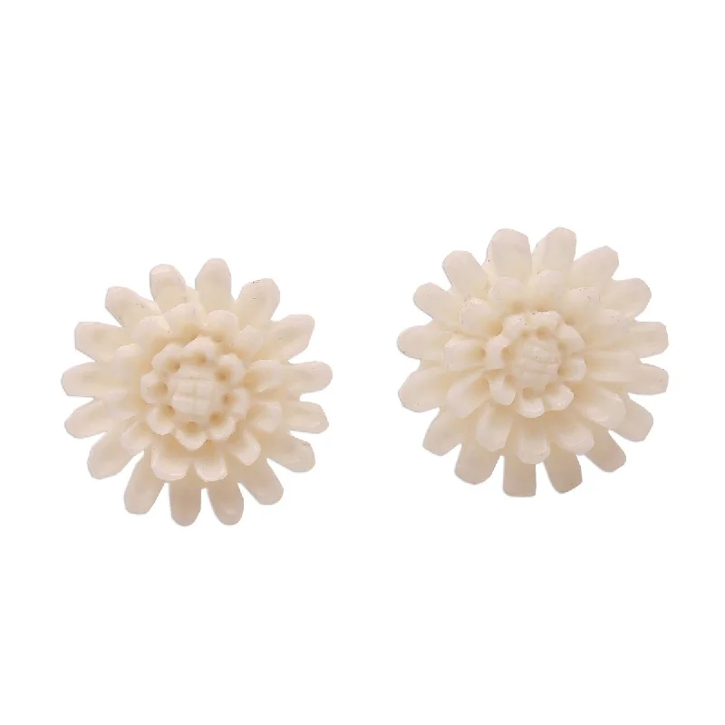 Beaded Drop Earrings for Party -NOVICA Fantastic Padma, Bone button earrings - 0.6L*0.6W