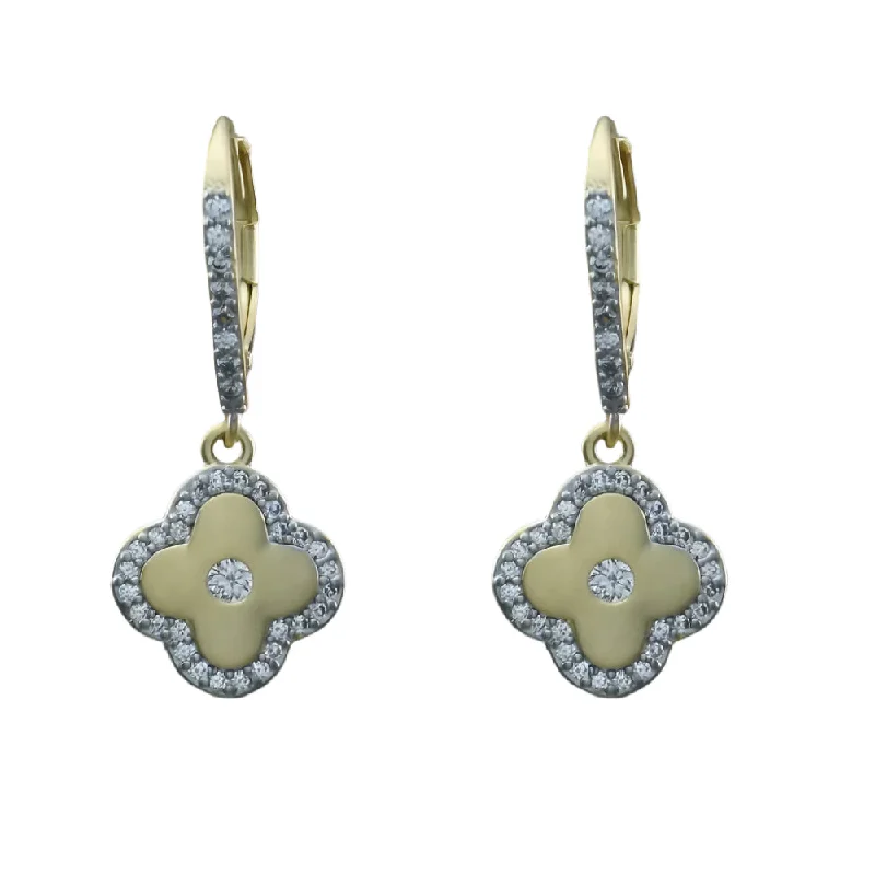 Magnetic Closure Drop Earrings for Easy -Gold and CZ Flower Earrings