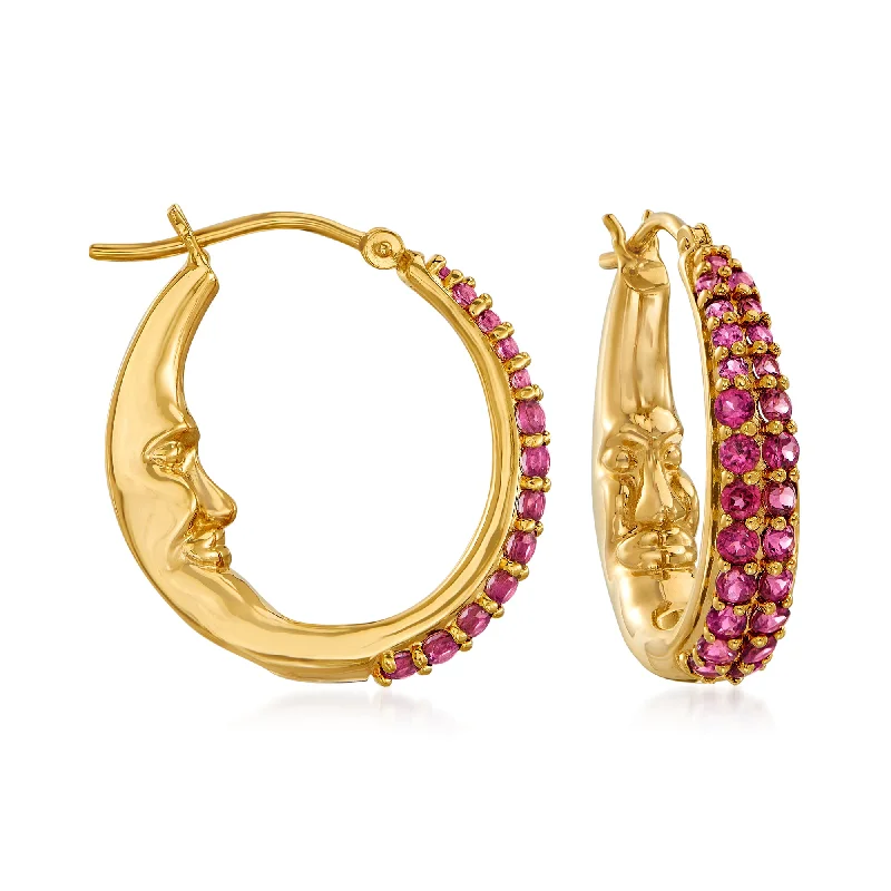 Ethnic Drop Earrings with Tribal Design -Ross-Simons Rhodolite Garnet Moon Hoop Earrings in 18kt Gold Over Sterling