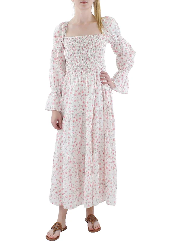 Flared Dresses for Retro -Womens Floral Print Puff Sleeve Maxi Dress