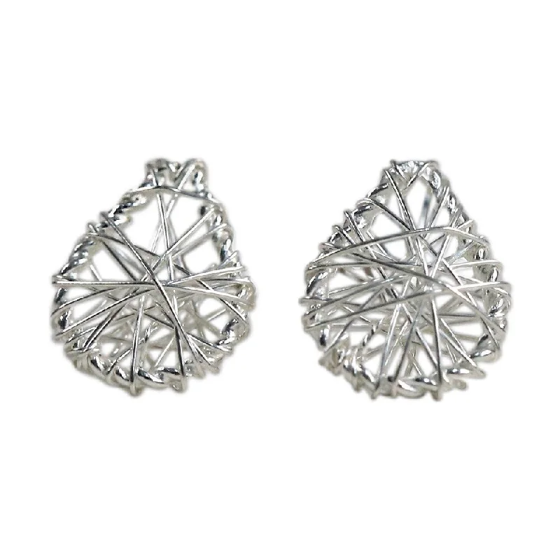 Drop Earrings with Abstract Designs -Handmade Sterling Silver 'Teardrop Wrap' Earrings (Thailand) - 0.4*0.3