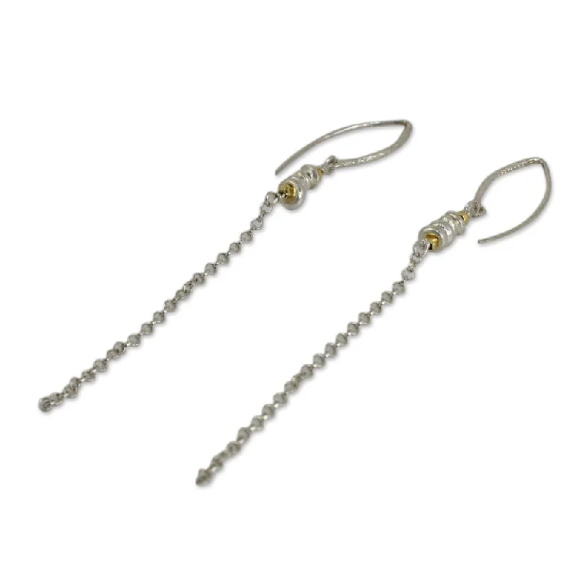 Drop Earrings with Star Motifs -Gold Overlay Sterling Silver 'Rain Chain' Earrings (Thailand)