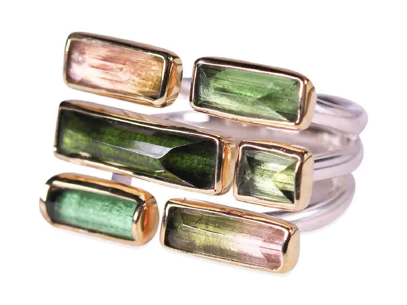 Rings with spiral designs for eye-catching twist -Multi-Color Tourmaline Ring