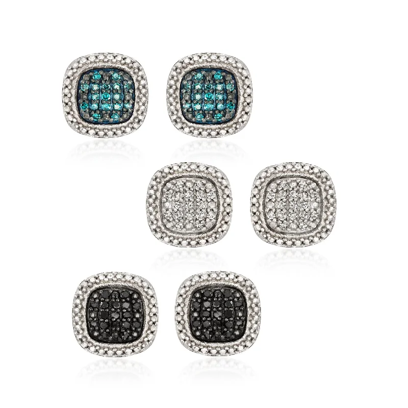 Drop Earrings for Shopping Trip -Ross-Simons Multicolored Pave Diamond Jewelry Set: 3 Pairs Of Earrings in Sterling Silver