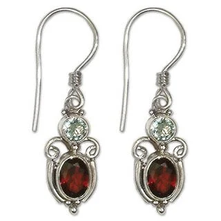 Silver Drop Earrings for Men -NOVICA Sterling Silver 'Fire and Ice' Garnet Topaz Earrings - Red