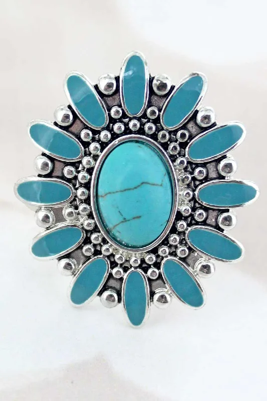 Rings with spiral designs for eye-catching twist -SALE! Turquoise Saddlebrook Stretch Ring