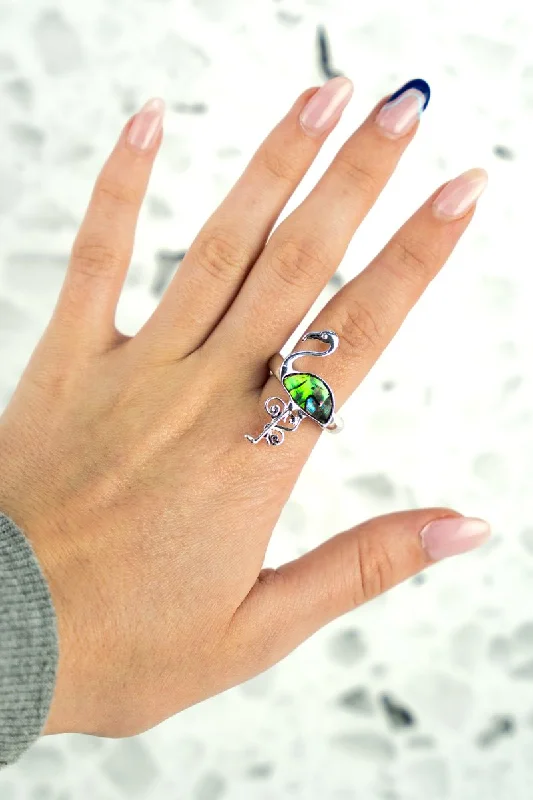 Rings with vintage-inspired emerald for luxury -SALE! Silvertone and Abalone Flamingo Ring