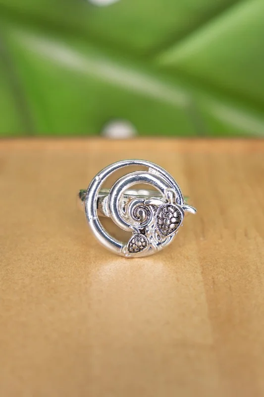 Stackable rings with mixed metal finishes -SALE! Sea Turtle Swirl Silvertone Ring