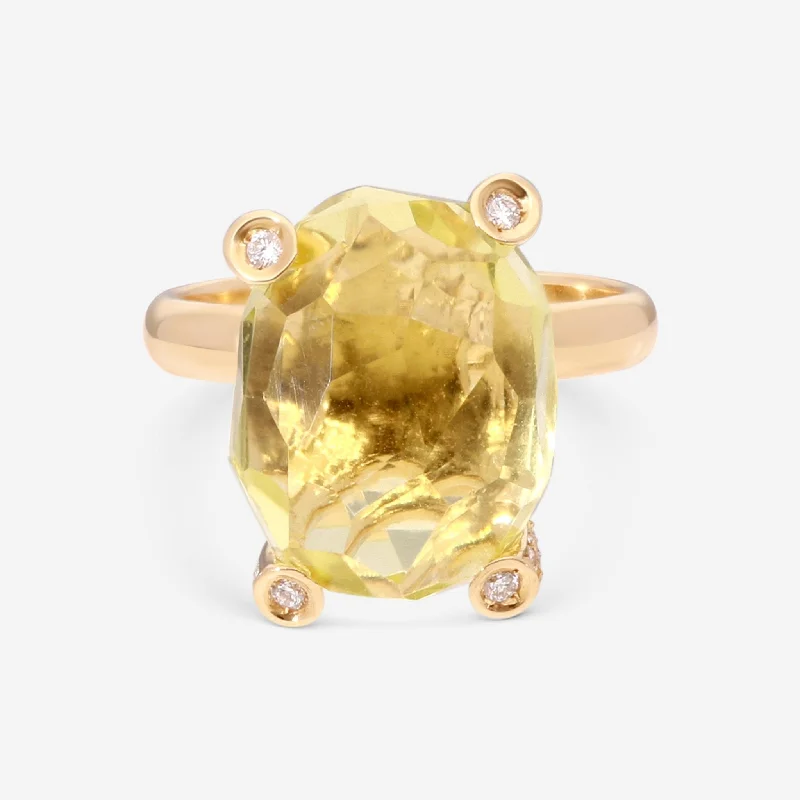 Rings with raw jade for natural calm -Nanis 18K Yellow Gold Dangling Diamond & Citrine Stone Ring AS1-477