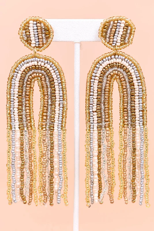 Short Drop Earrings for Subtle -Gold/Silver/Ivory/Seed Bead/Arch/Tassel Earrings - EAR3578GO