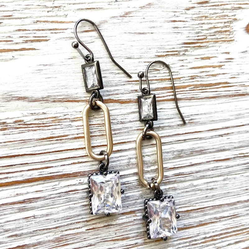 Drop Earrings for Wedding Ceremony -Mixed Metal and Crystal Paperclip Earrings