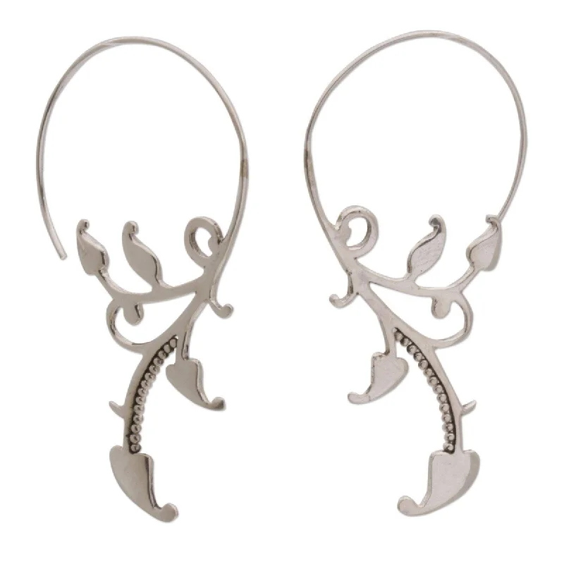 Hypoallergenic Drop Earrings for Sensitive -Handmade Sterling Silver 'Dotted Vines' Earrings (indonesia)