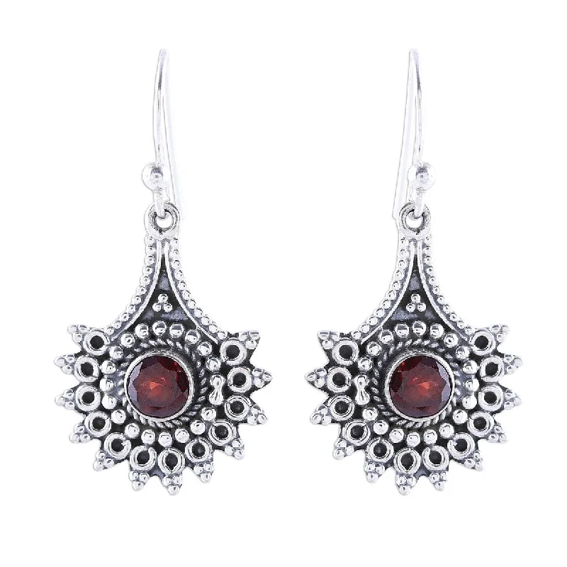 Drop Earrings with Leaf Motifs -NOVICA Gemstone Flowers, Garnet dangle earrings