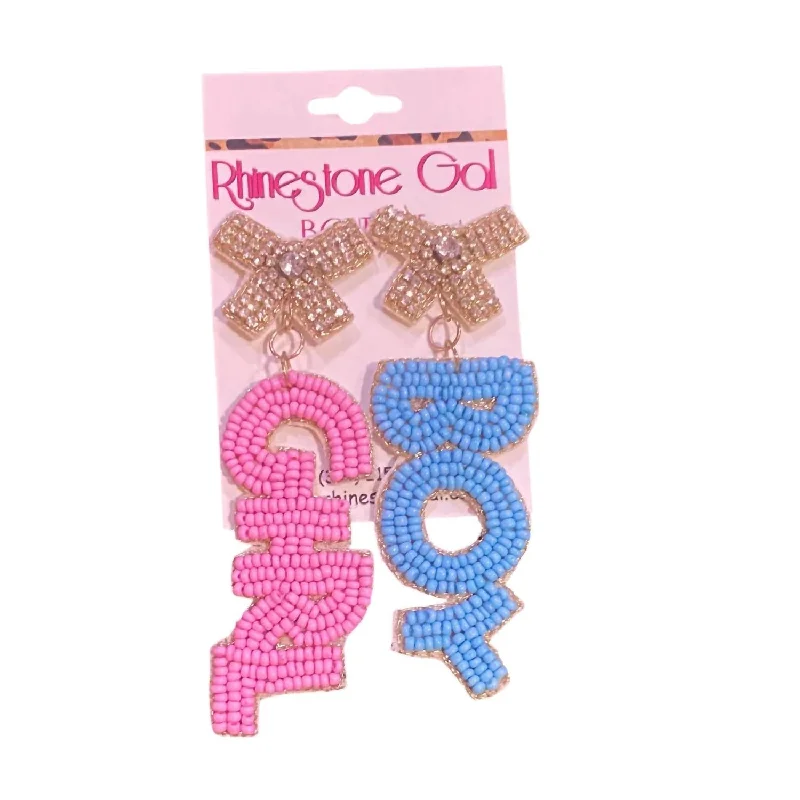 Punk Drop Earrings with Spikes -Boy Or Girl? Gender Reveal Statement Earrings In Pink/blue