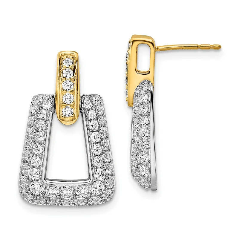 Drop Earrings with Vine Designs -14k Two-Tone Gold 1 3/4 ct Lab Grown Diamond Fancy Dangle Earrings VS Clarity, D-E Color