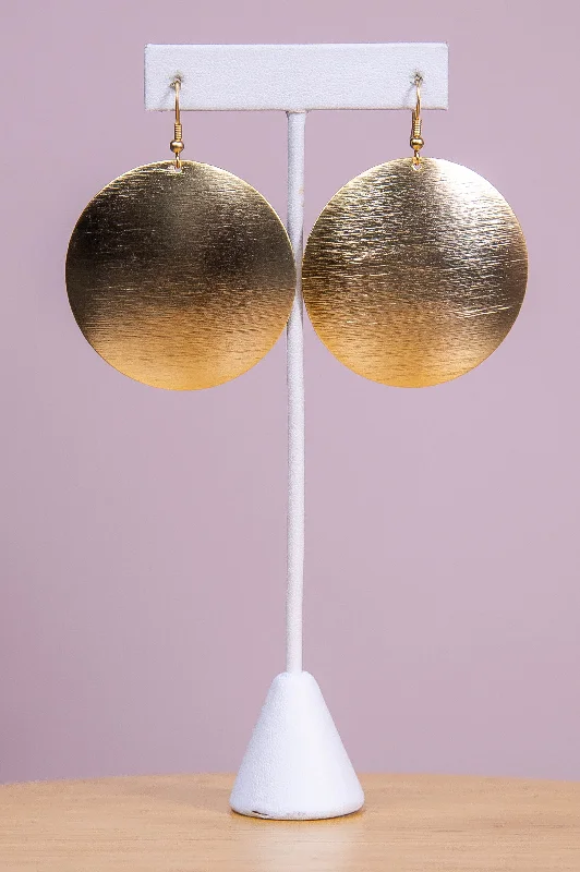 Crystal Drop Earrings for Sparkle -Gold Matte Disk Earrings - EAR4361GD