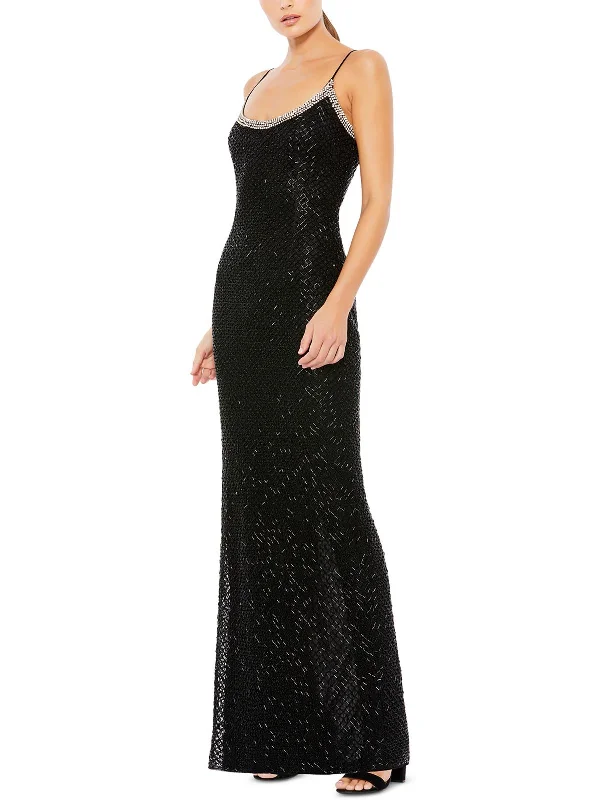 Sleeveless Dresses for Coolness -Womens Mesh Embellished Evening Dress