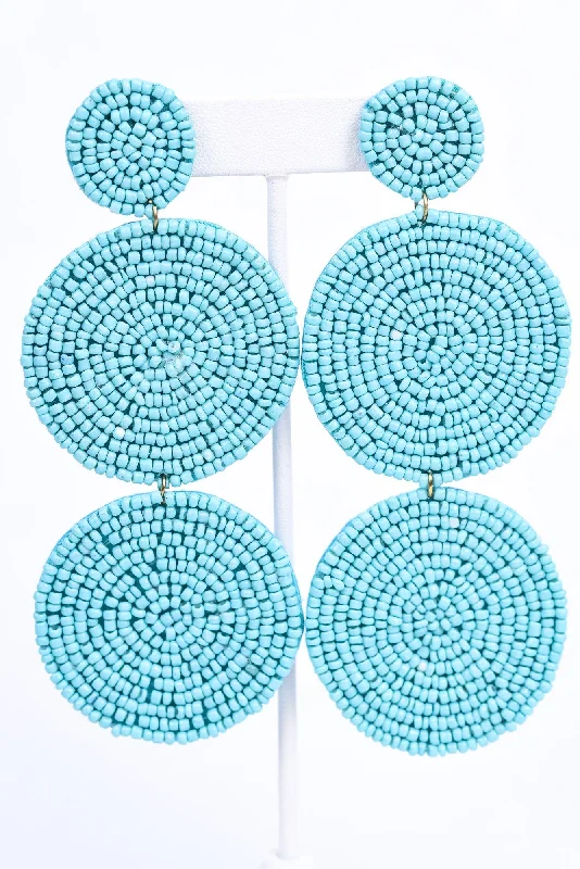 Crystal and Pearl Drop Earrings for Glamour -Aqua 3-Tier Seed Bead Earrings - EAR3022AQ