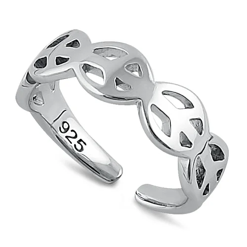 Rings with adjustable bands for perfect fit -Sterling Silver Multiple Peace Sign Toe Ring