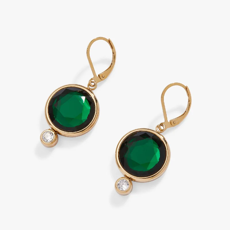 Drop Earrings with Embossed Patterns -Emerald Crystal Drop Earrings