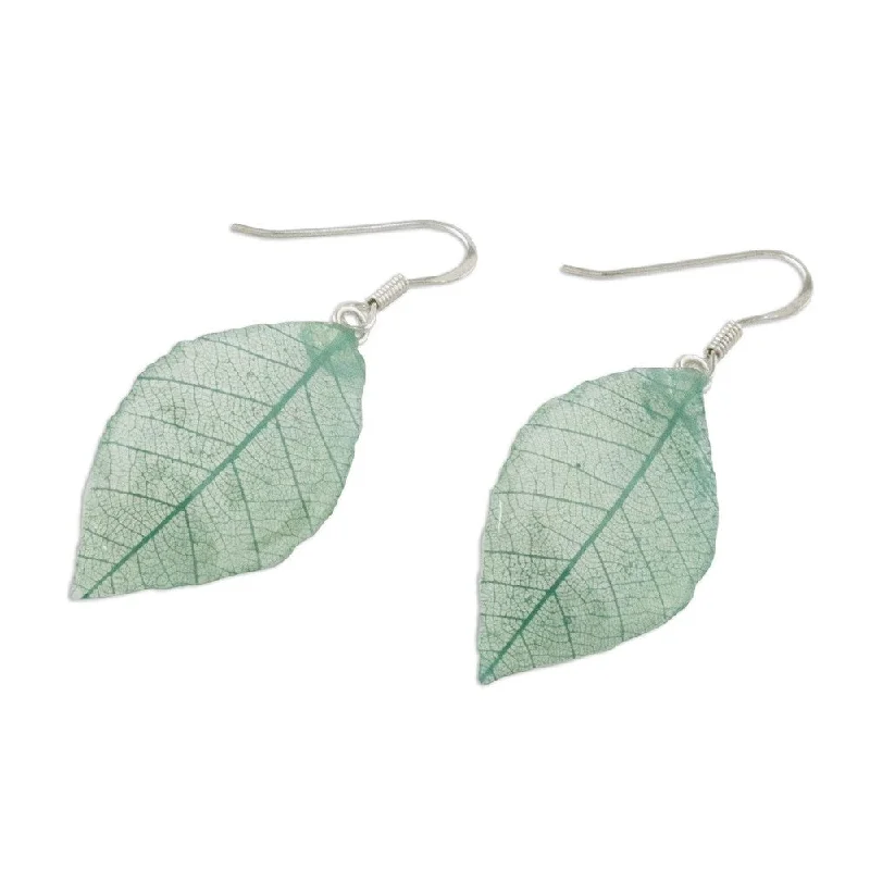 Pearl Drop Earrings for Elegance -NOVICA Handmade Sterling Silver Natural Leaf 'Stunning Nature in Jade' Earrings (Thailand) - 2.2*0.8