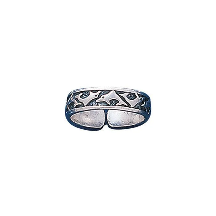 Rings with hexagon-cut stones for trendiness -Silver Dolphin Toe Ring TR235