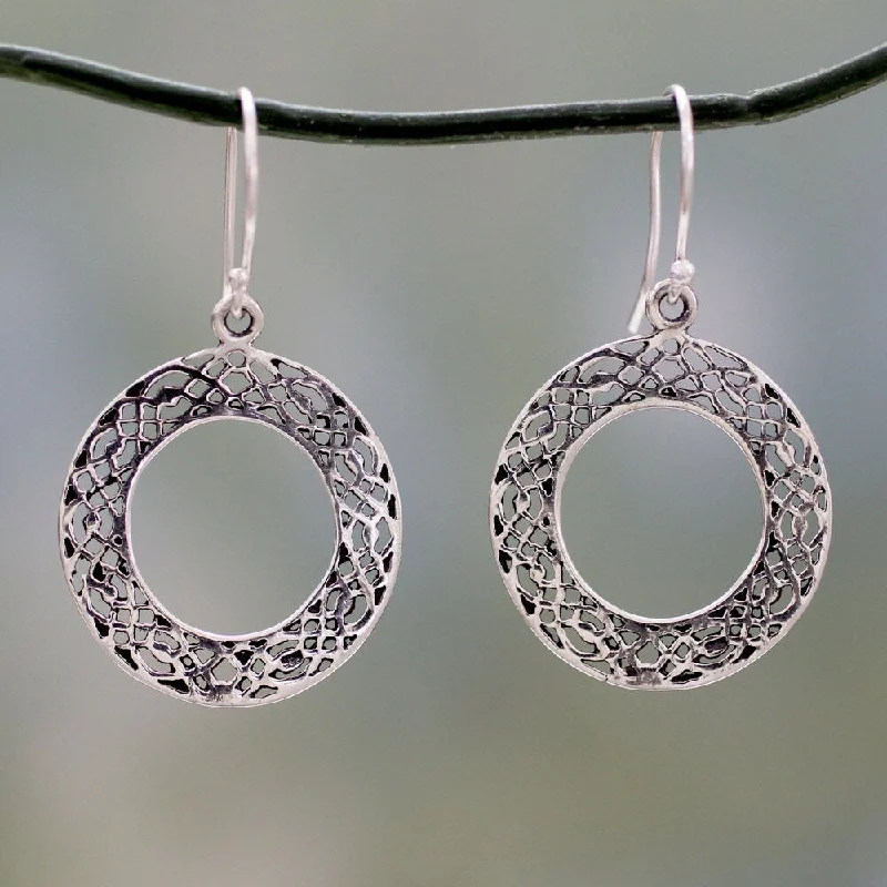 Waterproof Drop Earrings for Outdoor -Handmade Sterling Silver 'Lacy Loops' Earrings (India)