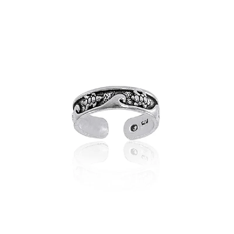 Rings with star sapphire for unique glow -Sea turtles paddling on their way through the waves ~ Sterling Silver Toe Ring TR608