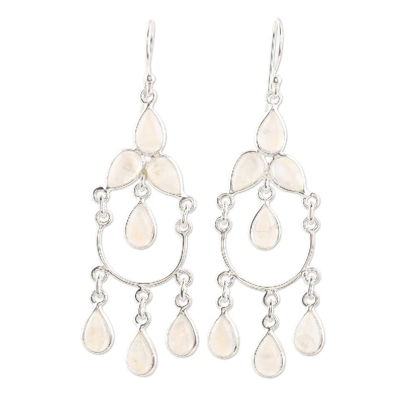 Nickel Free Drop Earrings for Safety -NOVICA Sky Dance, Rainbow moonstone chandelier earrings