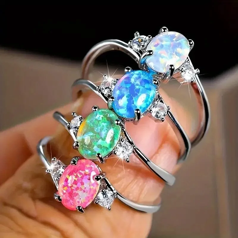 Vintage rings with engraved floral band designs -Exquisite Oval Artificial Opal Rings