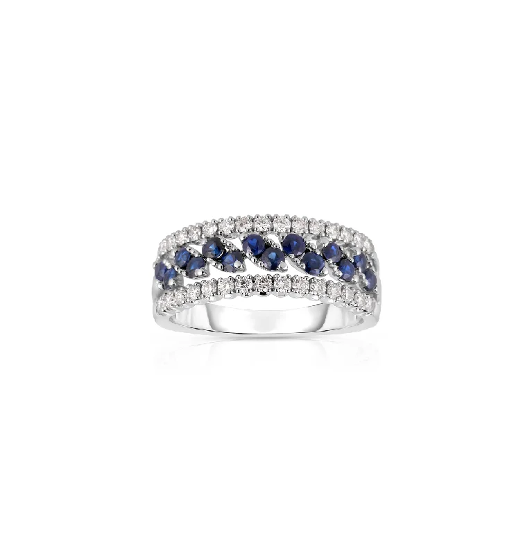 Bold rings with oversized amethyst gemstones -Sabel Collection White Gold Blue Sapphire and Diamond Fashion Ring