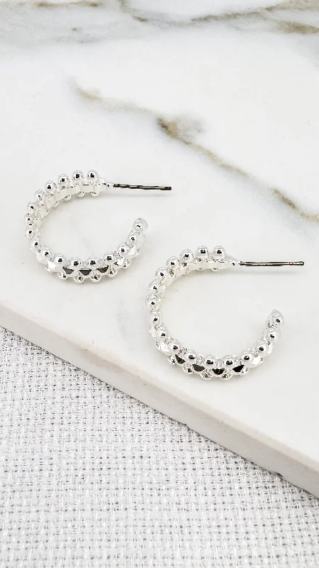 Drop Earrings with Textured Surface -Envy Silver Hoop Earrings