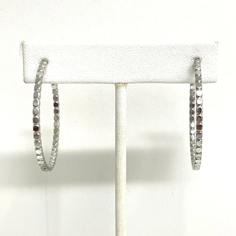 Drop Earrings with Leaf Motifs -Silver Studded Hoop Earrings