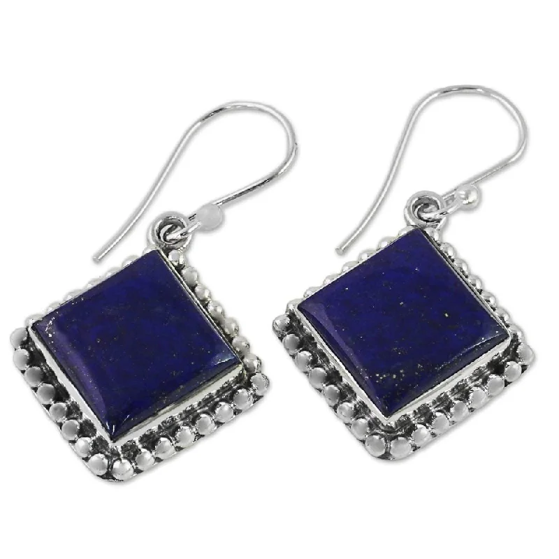 Studded Drop Earrings with Gemstones -Sterling Silver 'Blue Kite' Lapis Lazuli Earrings