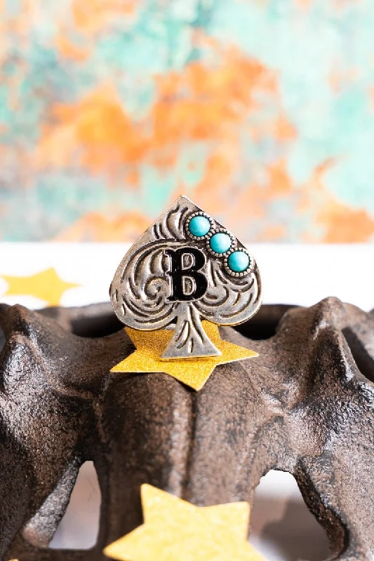 Rings with tourmaline gems for bold hues -TIPI Ace Of Spades 'B' Silvertone Cuff Ring