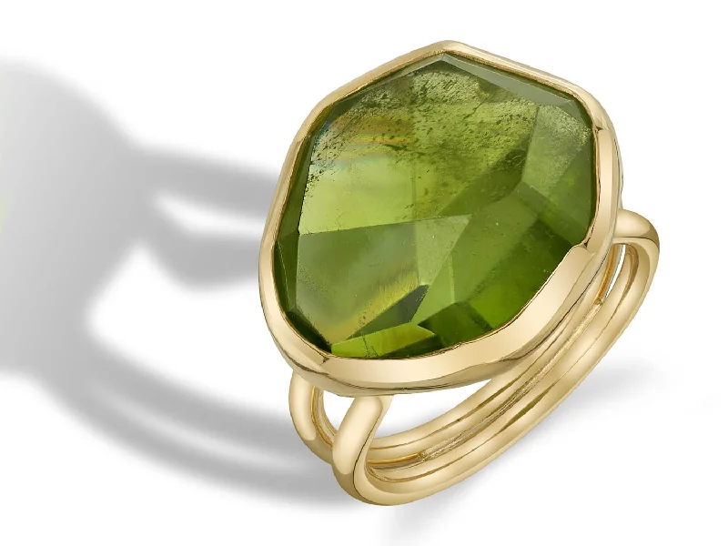 Rings with aventurine gems for green luck -Freeform-Shaped Peridot Ring in 18K Yellow Gold