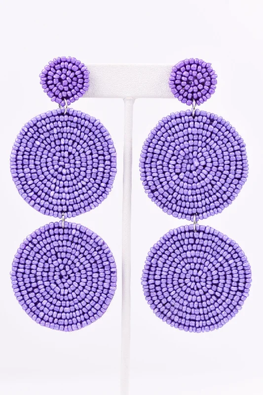 Drop Earrings with Animal Motifs -Purple 3-Tier Seed Bead Earrings - EAR2116PU