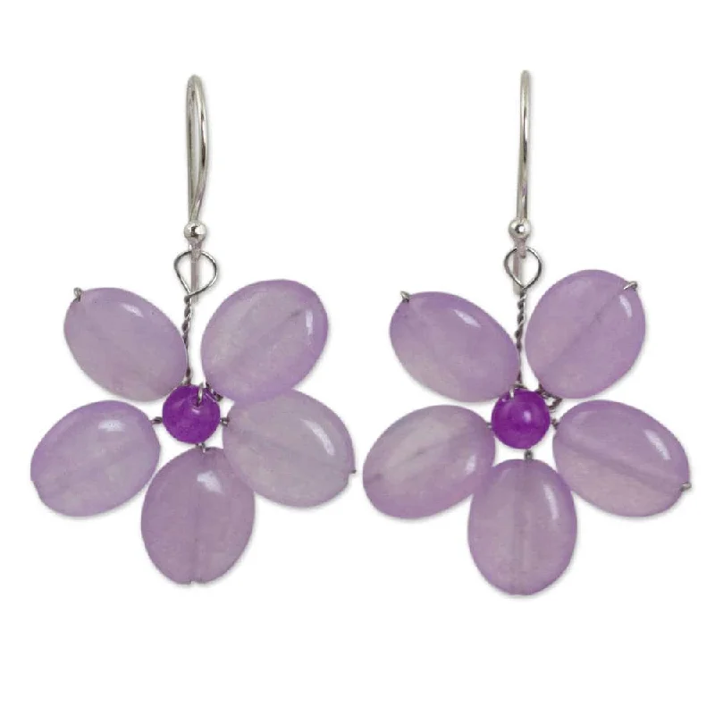 Geometric Drop Earrings for Trend -Handmade Sterling Silver 'Lilac Chang Mai Flower' Quartz Earrings (Thailand) - 1.5L*1W