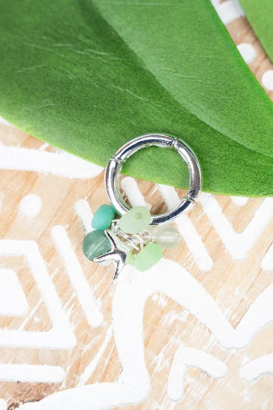 Bold rings with oversized amethyst gemstones -SALE! Mint Sea Glass and Starfish Cluster Ring