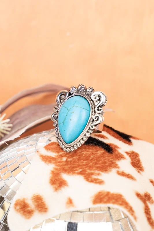 Rings with matte gold for subtle luxury -SALE! Whitley Turquoise and Silvertone Ring