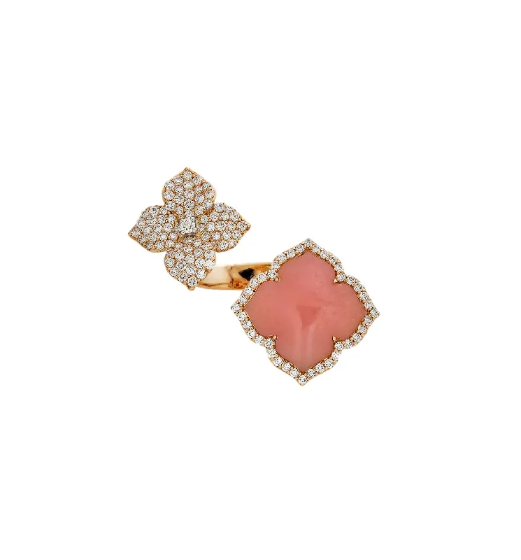 Minimalist rings with tiny diamond dot accents -Sabel Collection Double Flower Pink Opal and Diamond Ring